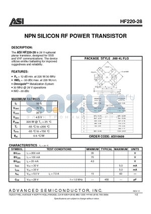 HF220-28 datasheet - NPN SILICON RF POWER TRANSISTOR