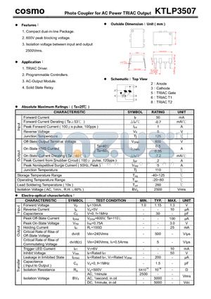 KTLP3507 datasheet - Photo Coupler for AC Power TRIAC Output