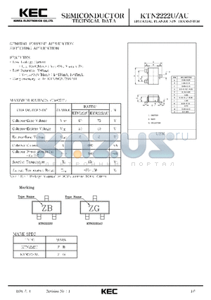 KTN2222U datasheet - EPITAXIAL PLANAR NPN TRANSISTOR (GENERAL PURPOSE, SWITCHING)