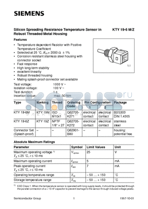 KTY19-6M datasheet - Silicon Spreading Resistance Temperature Sensor in Robust Threaded Metal Housing