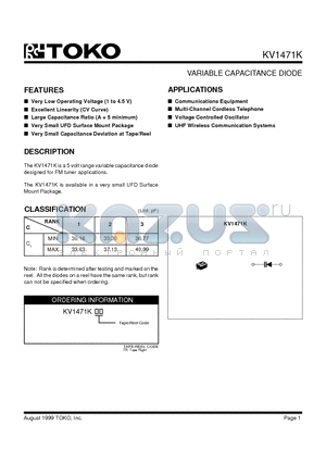 KV1471K datasheet - VARIABLE CAPACITANCE DIODE