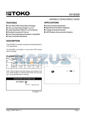 KV1835ETR datasheet - VARIABLE CAPACITANCE DIODE