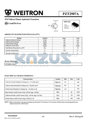 PZT2907A datasheet - PNP Silicon Planar Epitaxial Transistor