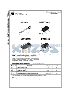 PZT3904 datasheet - NPN General Purpose Amplifier