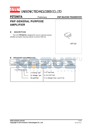 PZT2907A datasheet - PNP GENERAL PURPOSE AMPLIFIER