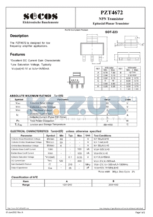 PZT4672 datasheet - Epitaxial Planar Transistor