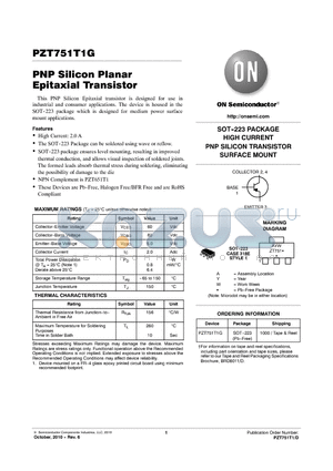 PZT751T1G datasheet - PNP Silicon Planar Epitaxial Transistor