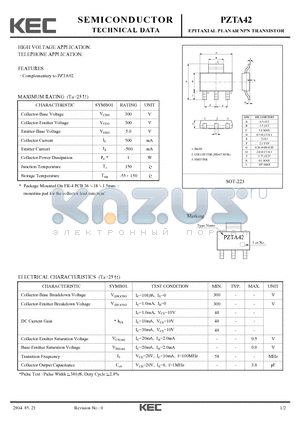 PZTA42 datasheet - EPITAXIAL PLANAR NPN TRANSISTOR