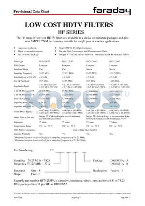 HF3712FP datasheet - LOW COST HDTV FILTERS