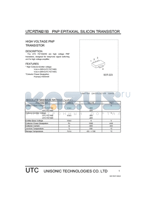 PZTA92 datasheet - HIGH VOLTAGE PNP TRANSISTOR