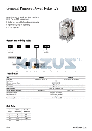 QY21XXF110VAC datasheet - General Purpose Power Relay QY