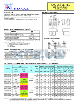 KW2-361AS datasheet - LED Numeric Display Dual Digit (0.36