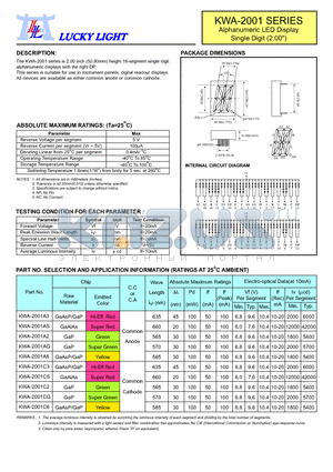 KWA-2001CS datasheet - Alphanumeric LED Display Single Digit (2.00)
