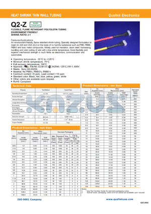 Q2-Z datasheet - HEAT SHRINK THIN WALL TUBING