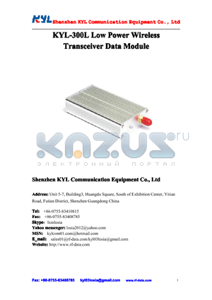 KYL-300L-48 datasheet - KYL-300L Low PowerWireless Transceiver DataModule