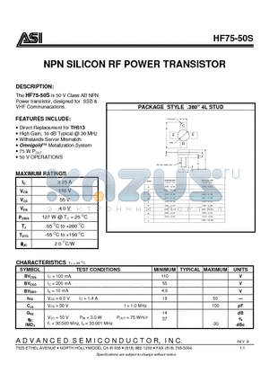 HF75-50S_07 datasheet - NPN SILICON RF POWER TRANSISTOR