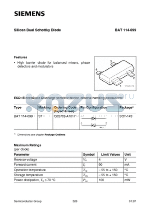 Q62702-A1017 datasheet - Silicon Dual Schottky Diode (High barrier diode for balanced mixers, phase detectors and modulators)