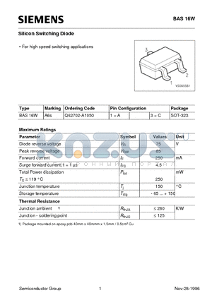 Q62702-A1050 datasheet - Silicon Switching Diode (For high speed switching applications)