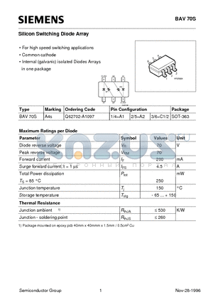 Q62702-A1097 datasheet - Silicon Switching Diode Array (For high speed switching applications Common cathode)