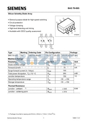 Q62702-A3469 datasheet - Silicon Schottky Diode Array (General-purpose diode for high-speed switching Circuit protection Voltage clamping)