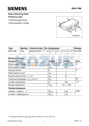 Q62702-A3471 datasheet - Silicon Switching Diode (Switching applications High breakdown voltage)