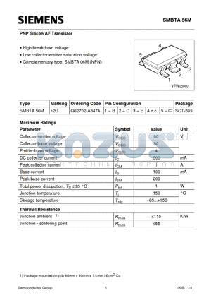 Q62702-A3474 datasheet - PNP Silicon AF Transistor