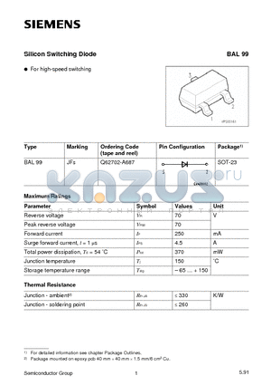 Q62702-A687 datasheet - Silicon Switching Diode (For high-speed switching)