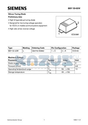 Q62702-B0862 datasheet - Silicon Tuning Diode (High Q hyperabrupt tuning diode Designed for low tuning voltage operation)
