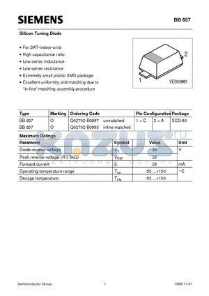 Q62702-B0893 datasheet - Silicon Tuning Diode (For SAT-indoor-units High capacitance ratio Low series inductance)