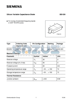 Q62702-B586 datasheet - Silicon Variable Capacitance Diode (For tuning of extended frequency bands in VHF TV/VTR tuners)