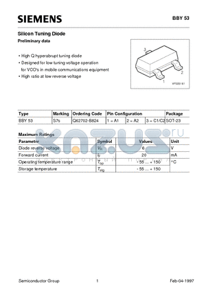 Q62702-B824 datasheet - Silicon Tuning Diode (High Q hyperabrupt tuning diode Designed for low tuning voltage operation)