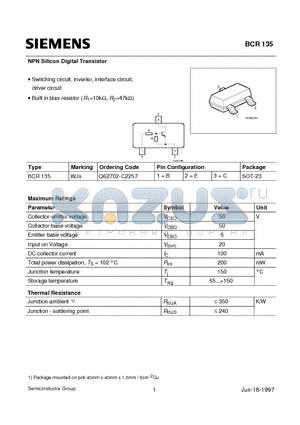 Q62702-C2257 datasheet - NPN Silicon Digital Transistor (Switching circuit, inverter, interface circuit, driver circuit)