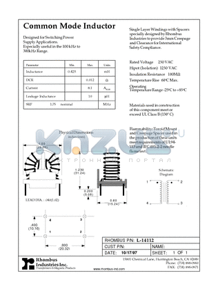 L-14112 datasheet - Common Mode Inductor