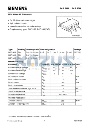 Q62702-C2607 datasheet - NPN Silicon AF Transistors (For AF driver and output stages High collector current)
