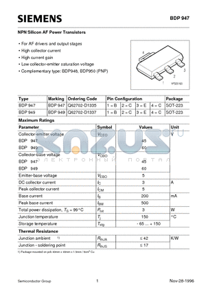 Q62702-D1335 datasheet - NPN Silicon AF Power Transistors (For AF drivers and output stages High collector current High current gain)