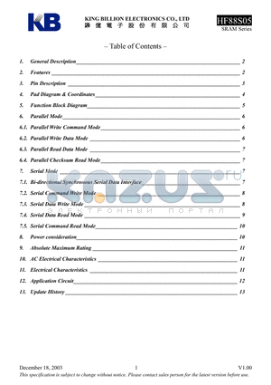 HF88S05 datasheet - command mode SRAM device