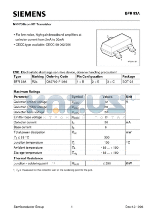 Q62702-F1086 datasheet - NPN Silicon RF Transistor (For low noise, high-gain broadband amplifiers at collector current from 2mA to 30mA)