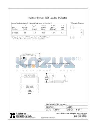 L-15322 datasheet - Surface Mount Self-Leaded Inductor