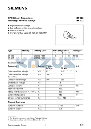 Q62702-F495 datasheet - NPN Silicon Transistors With High Reverse Voltage (NPN Silicon Transistors With High Reverse Voltage)