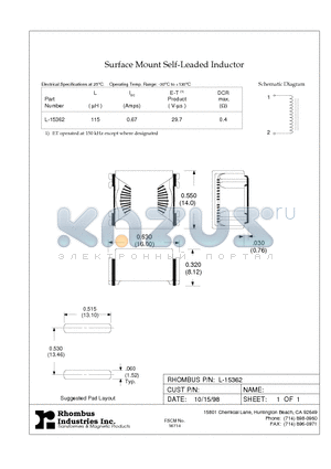 L-15362 datasheet - Surface Mount Self-Leaded Inductor