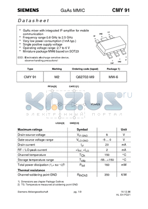Q62702-M9 datasheet - GaAs MMIC (GaAs mixer with integrated IF-amplifier for mobile communication)