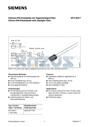 Q62702-P102 datasheet - Silizium-PIN-Fotodiode mit Tageslichtsperrfilter Silicon-PIN-Photodiode with Daylight Filter