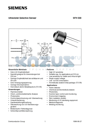 Q62702-P1706 datasheet - Ultraviolet Selective Sensor