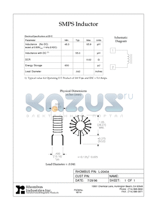 L-20434 datasheet - SMPS Inductor