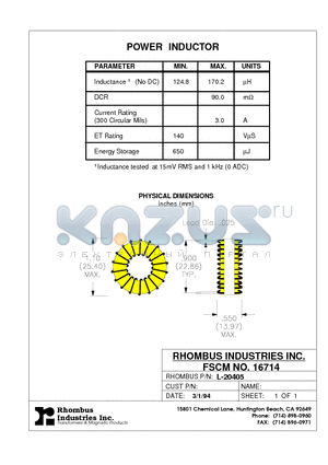 L-20405 datasheet - POWER INDUCTOR