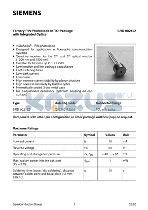 Q62702-P3010 datasheet - Ternary PIN Photodiode in TO-Package with Integrated Optics