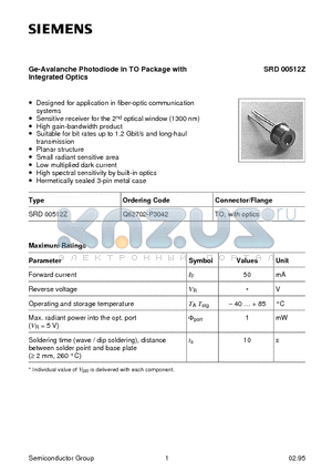 Q62702-P3042 datasheet - Ge-Avalanche Photodiode in TO Package with Integrated Optics