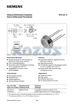 Q62702-P270 datasheet - Silizium-Differential-Fotodiode Silicon Differential Photodiode