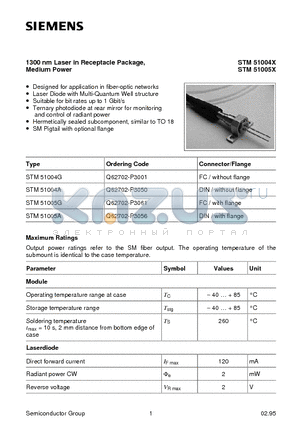 Q62702-P3056 datasheet - 1300 nm Laser in Receptacle Package, Medium Power