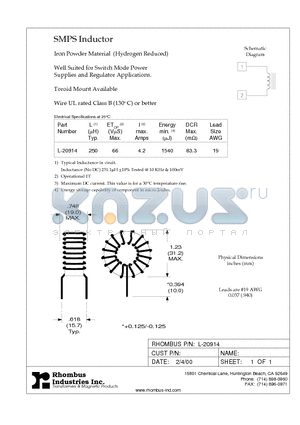 L-20544 datasheet - SMPS Inductor